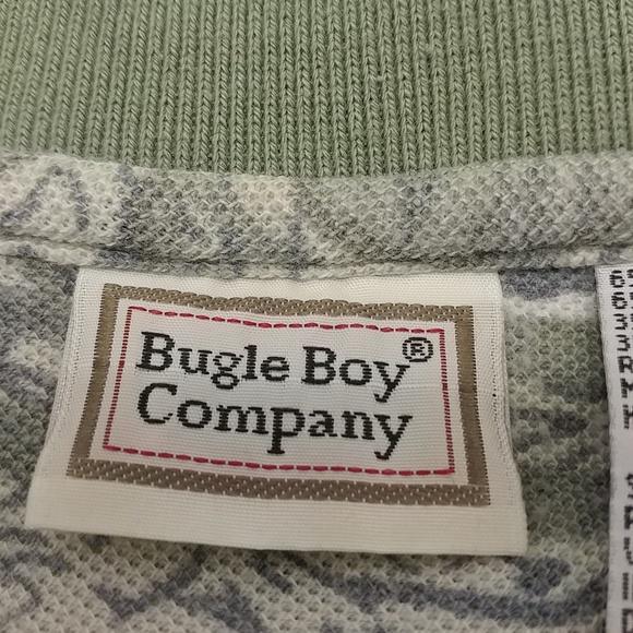 Bugle Boy Co. men's vintage short sleeve polo shirt large greens/cream floral - Picture 9 of 12